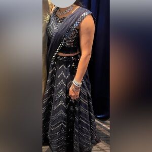 Mirror Work Navy Blue Lengha